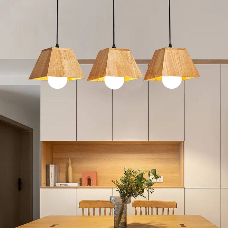 Contemporary Nordic Trapezoid Wood 1/3-Light Pendant Light For Living Room