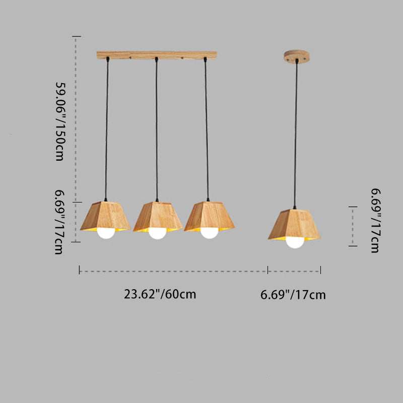 Contemporary Nordic Trapezoid Wood 1/3-Light Pendant Light For Living Room