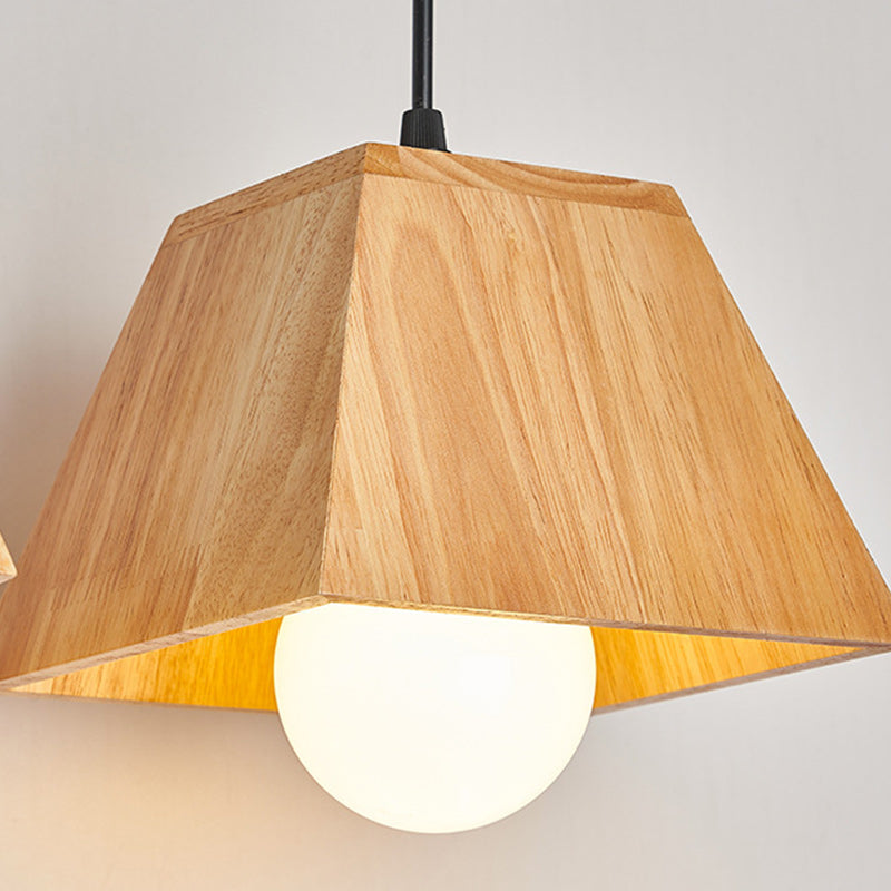 Contemporary Nordic Trapezoid Wood 1/3-Light Pendant Light For Living Room