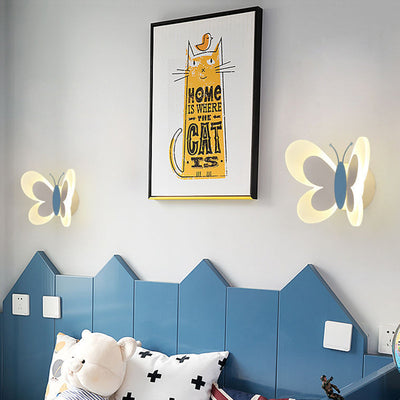 Contemporary Creative Butterfly Iron Glass LED Kids Wall Sconce Lamp For Living Room