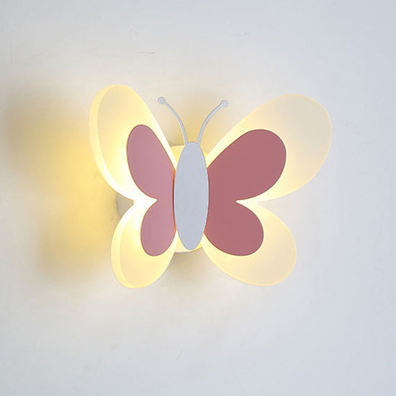 Contemporary Creative Butterfly Iron Glass LED Kids Wall Sconce Lamp For Living Room