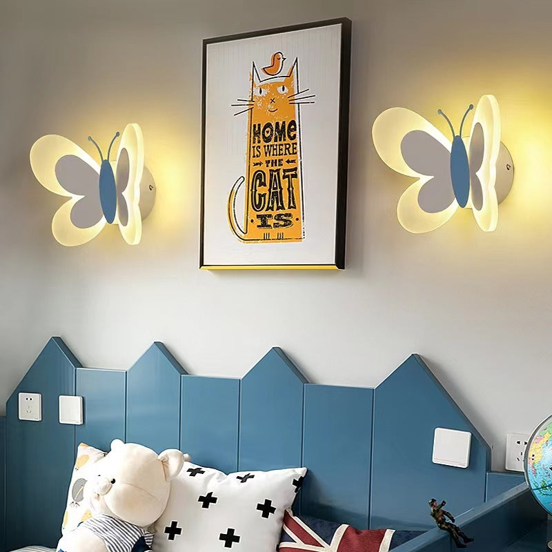 Contemporary Creative Butterfly Iron Glass LED Kids Wall Sconce Lamp For Living Room