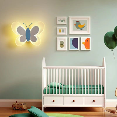 Contemporary Creative Butterfly Iron Glass LED Kids Wall Sconce Lamp For Living Room