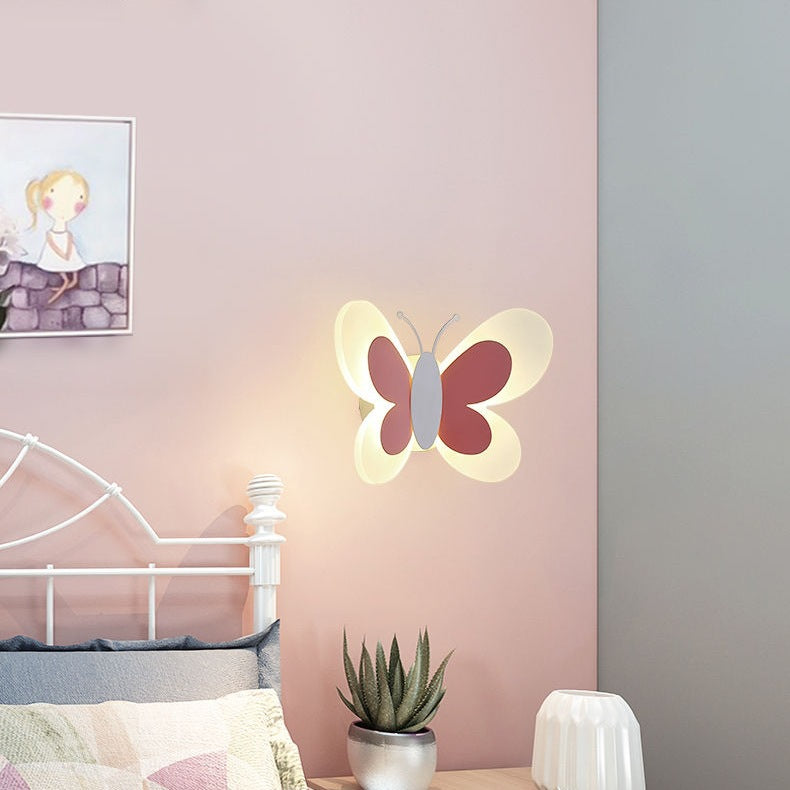 Contemporary Creative Butterfly Iron Glass LED Kids Wall Sconce Lamp For Living Room