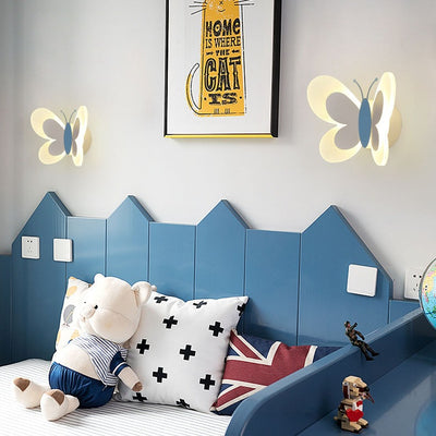 Contemporary Creative Butterfly Iron Glass LED Kids Wall Sconce Lamp For Living Room