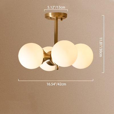 Contemporary Luxury Globe Copper Glass 4-Light Semi-Flush Mount Ceiling Light For Living Room