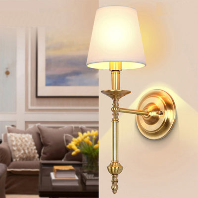 Contemporary Luxury Drum Copper Fabric 1-Light Wall Sconce Lamp For Living Room