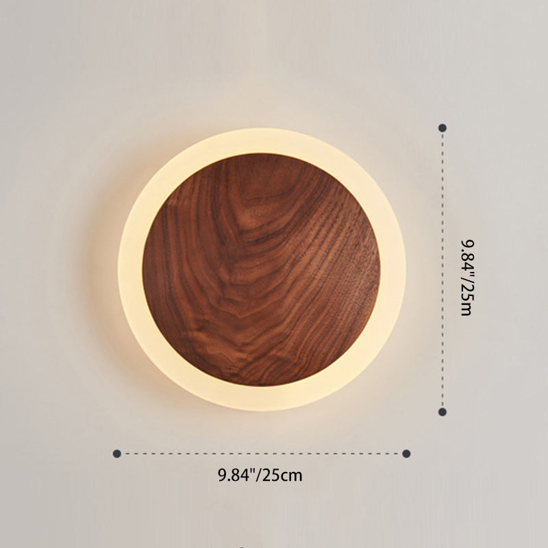 Contemporary Nordic Round Wood Acrylic LED Wall Sconce Lamp For Living Room