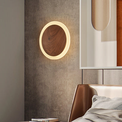 Contemporary Nordic Round Wood Acrylic LED Wall Sconce Lamp For Living Room