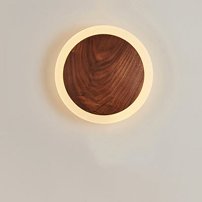 Contemporary Nordic Round Wood Acrylic LED Wall Sconce Lamp For Living Room