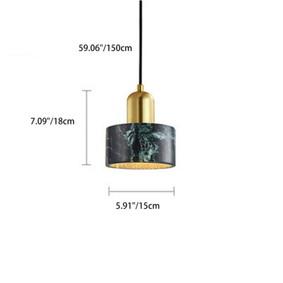 Contemporary Scandinavian Cylinder Copper Marble 1-Light Pendant Light For Living Room