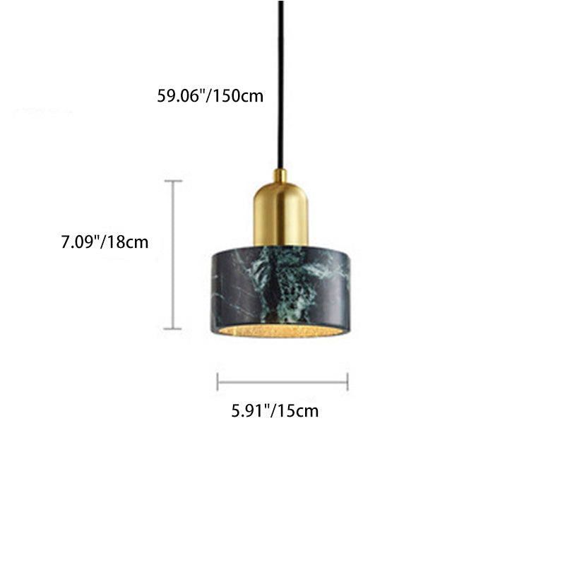 Contemporary Scandinavian Cylinder Copper Marble 1-Light Pendant Light For Living Room