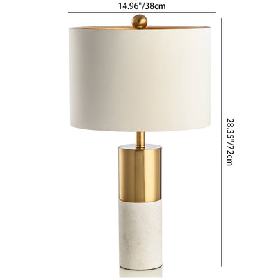 Modern Minimalist Cylinder Marble Fabric 1-Light Table Lamp For Living Room