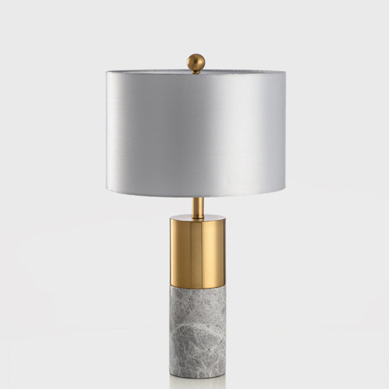 Modern Minimalist Cylinder Marble Fabric 1-Light Table Lamp For Living Room