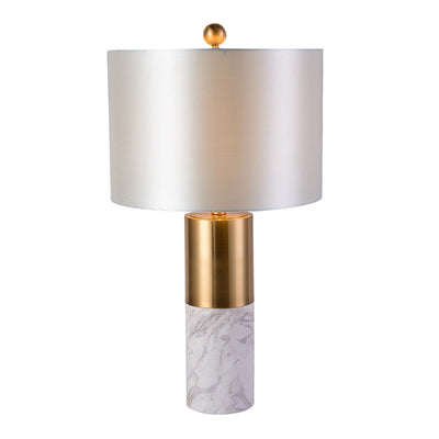 Modern Minimalist Cylinder Marble Fabric 1-Light Table Lamp For Living Room