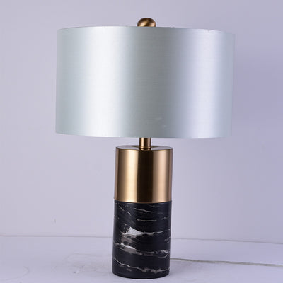 Modern Minimalist Cylinder Marble Fabric 1-Light Table Lamp For Living Room