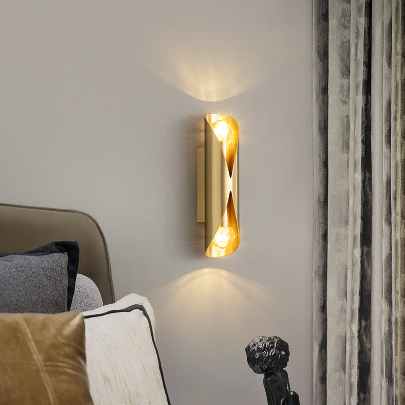 Modern Minimalist Column Copper 2-Light Wall Sconce Lamp For Living Room