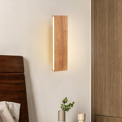 Traditional Japanese Rectangular Wood Acrylic LED Wall Sconce Lamp For Living Room