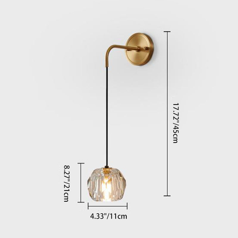 Contemporary Nordic Round Copper Crystal 1-Light Wall Sconce Lamp For Living Room