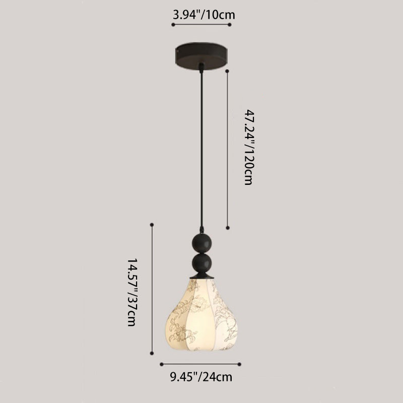 Traditional French Oval Iron Fabric 1-Light Pendant Light For Living Room