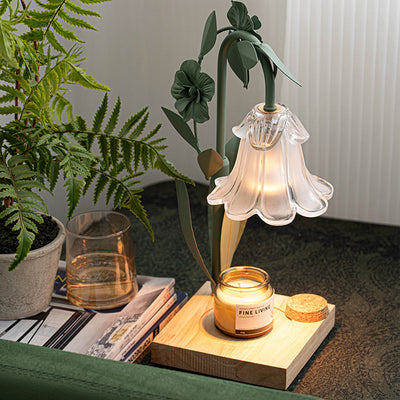 Contemporary Scandinavian Flower Iron Wood Glass 1-Light Melting Wax Table Lamp For Living Room