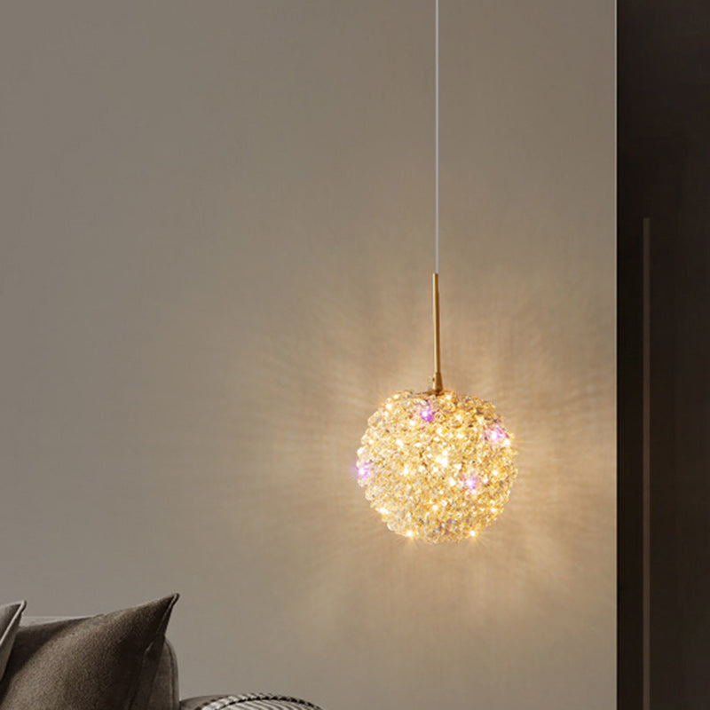 Contemporary Luxury Globe Iron Crystal 1-Light Pendant Light For Living Room