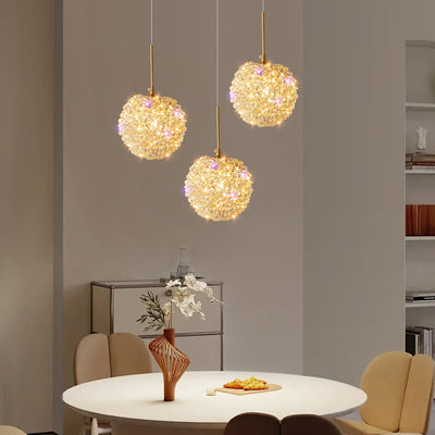 Contemporary Luxury Globe Iron Crystal 1-Light Pendant Light For Living Room