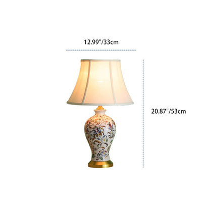 Traditional Chinese Drum Iron Ceramic Fabric 1-Light Table Lamp For Living Room