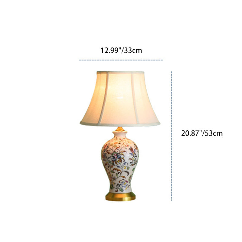 Traditional Chinese Drum Iron Ceramic Fabric 1-Light Table Lamp For Living Room