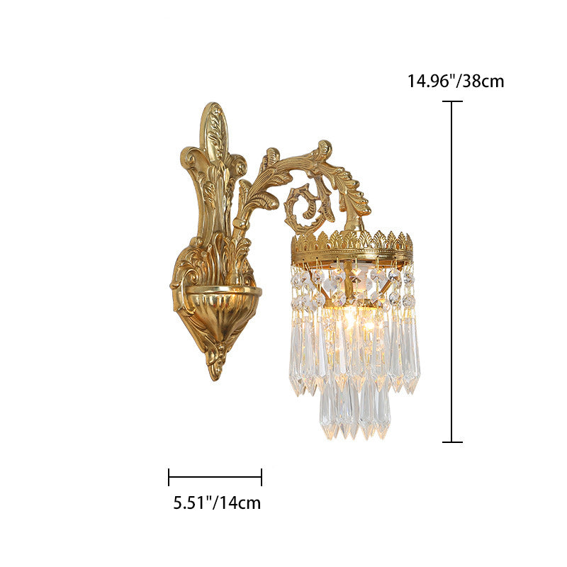 Traditional French Teardrop Copper Crystal 1/2-Light Wall Sconce Lamp For Living Room