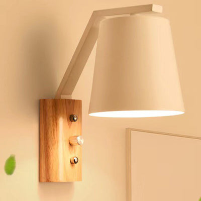 Modern Minimalist Drum Wood Glass 1-Light Wall Sconce Lamp For Living Room