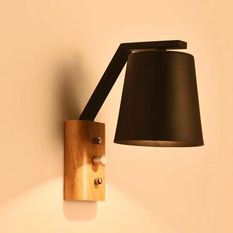 Modern Minimalist Drum Wood Glass 1-Light Wall Sconce Lamp For Living Room