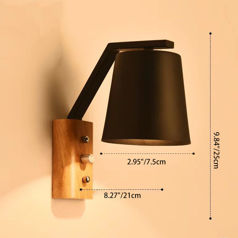 Modern Minimalist Drum Wood Glass 1-Light Wall Sconce Lamp For Living Room