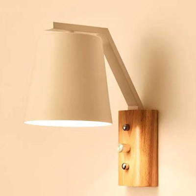 Modern Minimalist Drum Wood Glass 1-Light Wall Sconce Lamp For Living Room