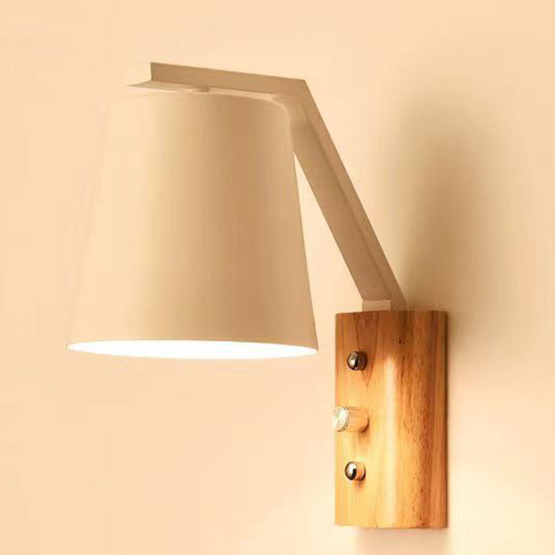 Modern Minimalist Drum Wood Glass 1-Light Wall Sconce Lamp For Living Room