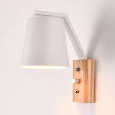 Modern Minimalist Drum Wood Glass 1-Light Wall Sconce Lamp For Living Room