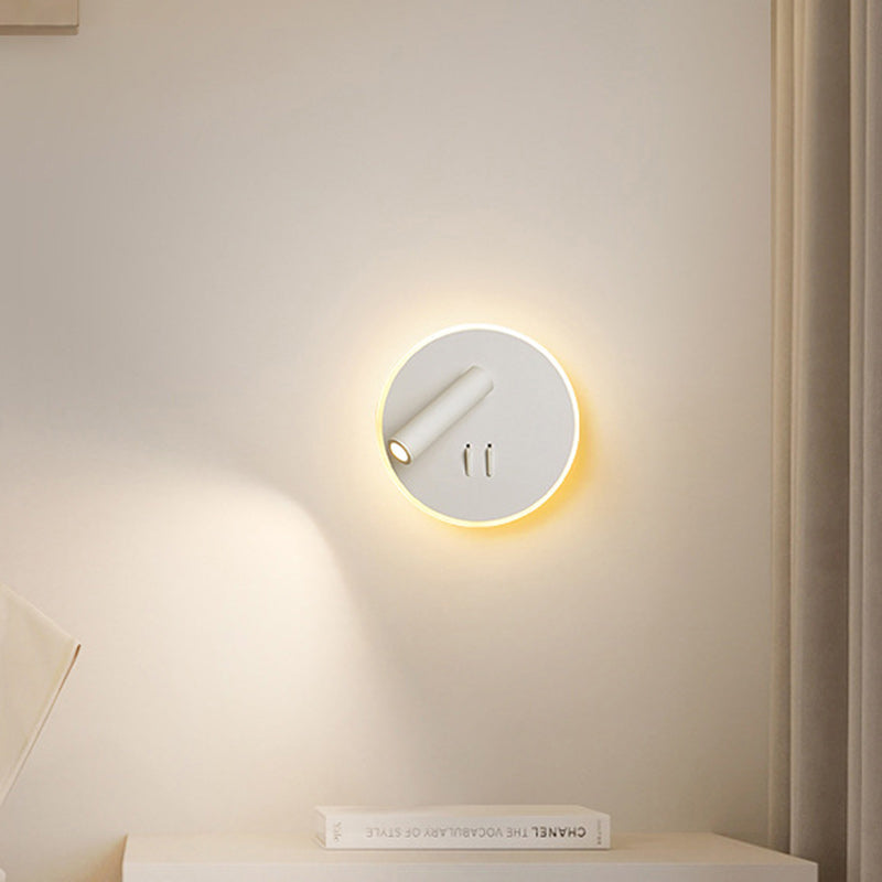 Modern Minimalist Round Iron PVC LED Wall Sconce Lamp For Living Room