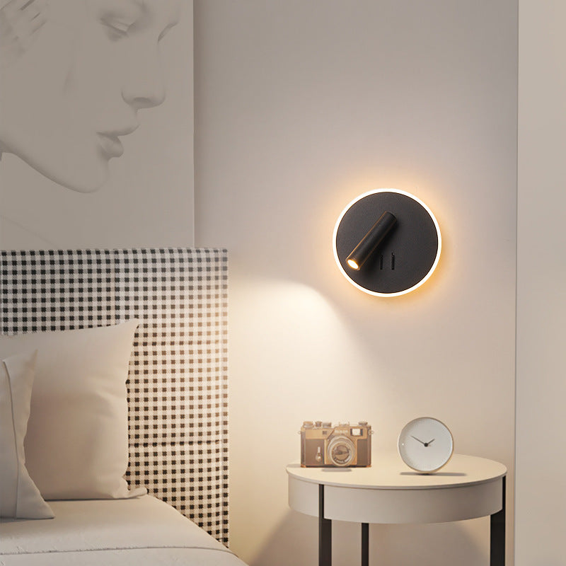 Modern Minimalist Round Iron PVC LED Wall Sconce Lamp For Living Room