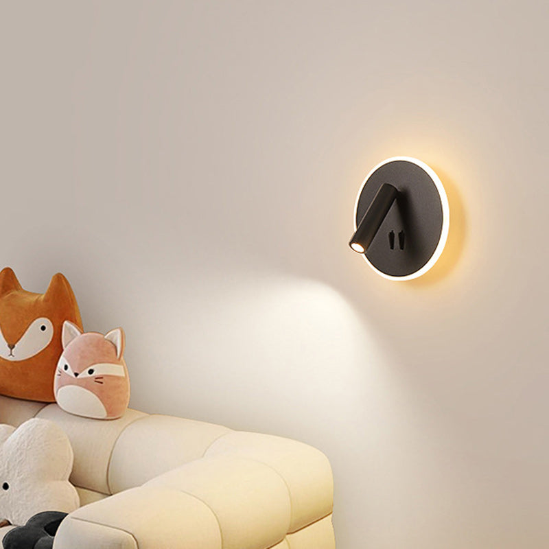 Modern Minimalist Round Iron PVC LED Wall Sconce Lamp For Living Room