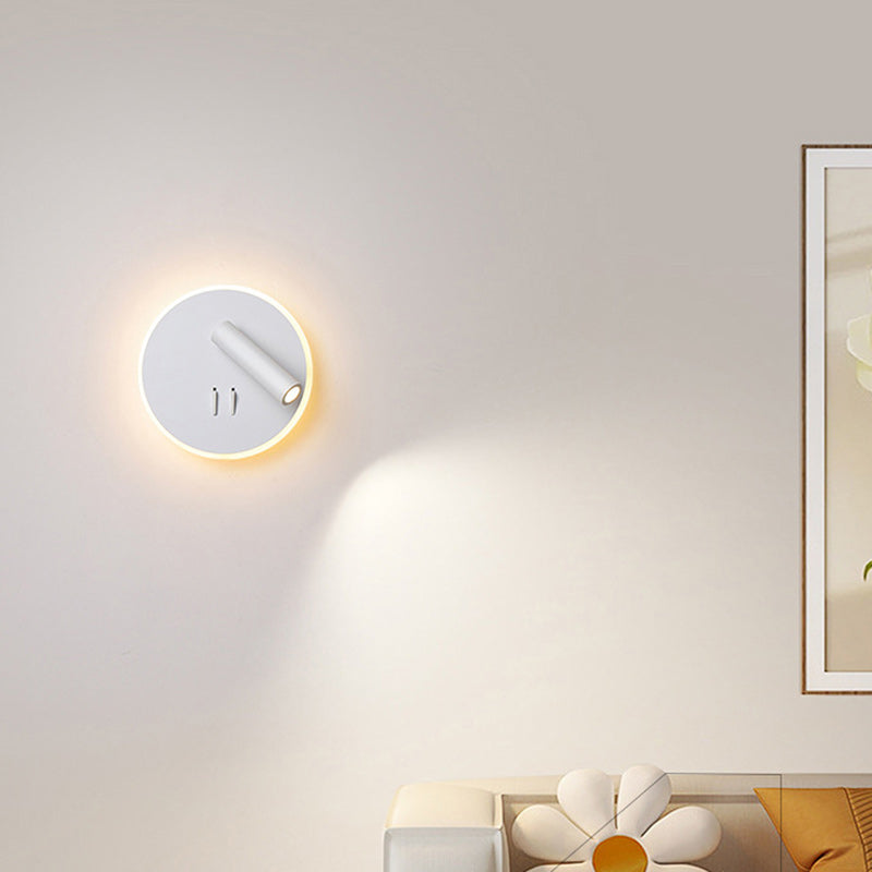 Modern Minimalist Round Iron PVC LED Wall Sconce Lamp For Living Room