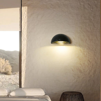 Traditional Japanese Semicircle Stone 1-Light Wall Sconce Lamp For Living Room