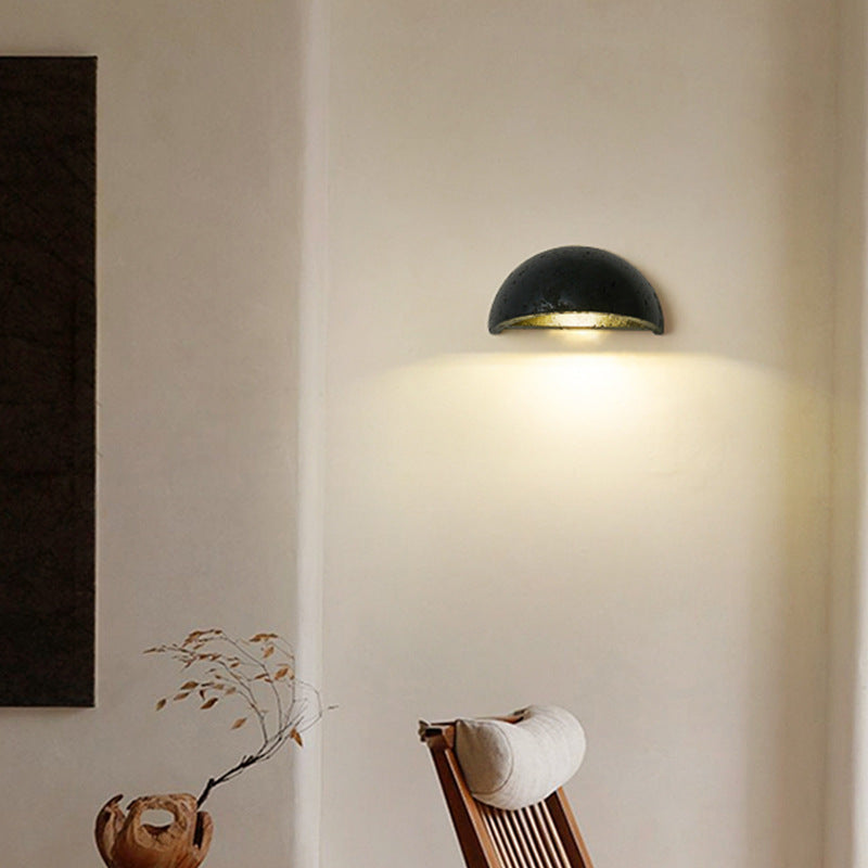 Traditional Japanese Semicircle Stone 1-Light Wall Sconce Lamp For Living Room