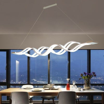 Modern Minimalist Double Loop Wave Aluminum Hardware Silicone LED Island Light Chandelier For Dining Room