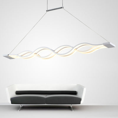 Modern Minimalist Double Loop Wave Aluminum Hardware Silicone LED Island Light Chandelier For Dining Room