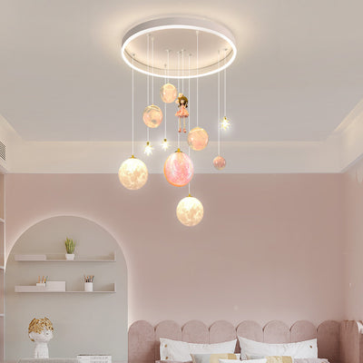 Contemporary Creative Astronaut Little Girl Silicone Iron Resin 6- Light Flush Mount Ceiling Light For Living Room