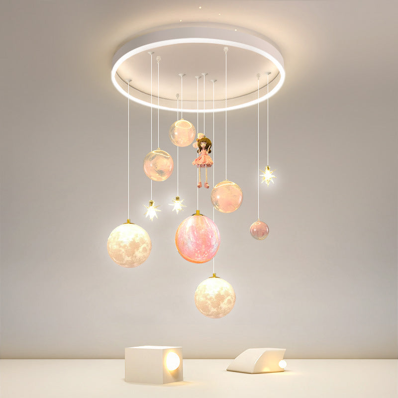 Contemporary Creative Astronaut Little Girl Silicone Iron Resin 6- Light Flush Mount Ceiling Light For Living Room