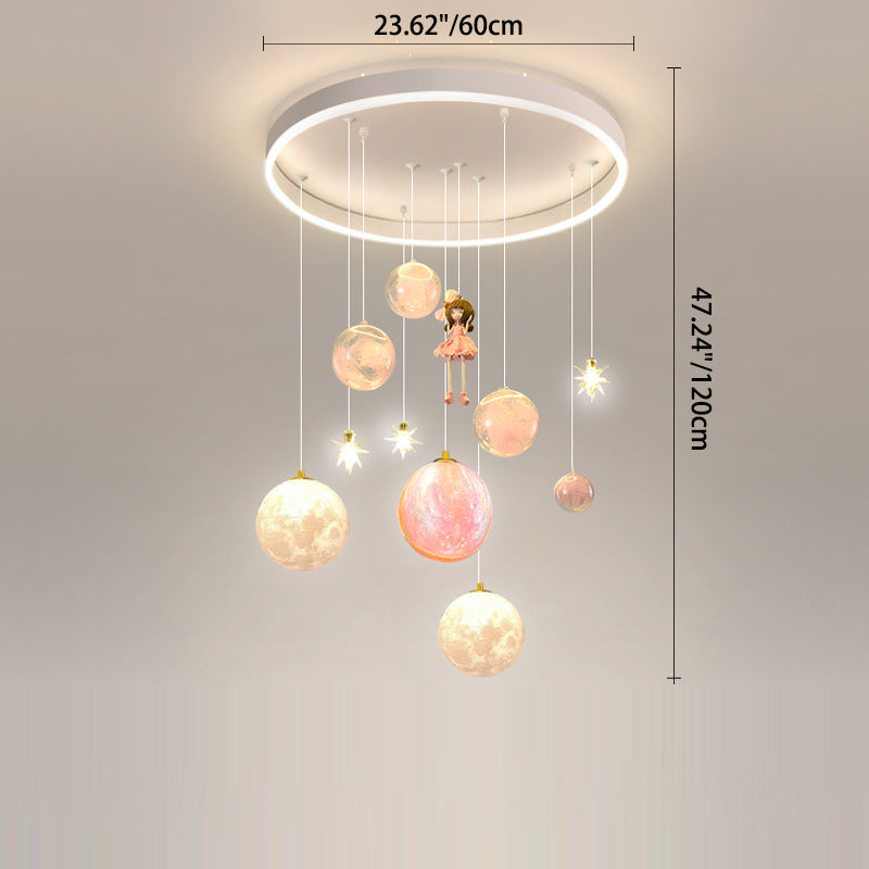 Contemporary Creative Astronaut Little Girl Silicone Iron Resin 6- Light Flush Mount Ceiling Light For Living Room