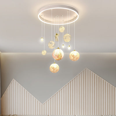 Contemporary Creative Astronaut Little Girl Silicone Iron Resin 6- Light Flush Mount Ceiling Light For Living Room