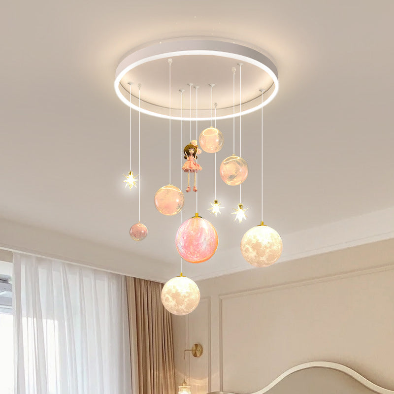 Contemporary Creative Astronaut Little Girl Silicone Iron Resin 6- Light Flush Mount Ceiling Light For Living Room