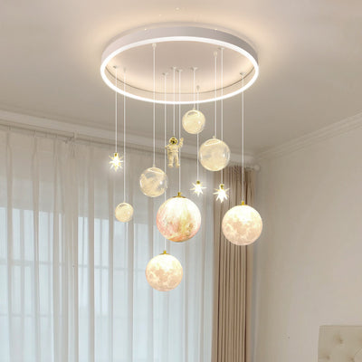 Contemporary Creative Astronaut Little Girl Silicone Iron Resin 6- Light Flush Mount Ceiling Light For Living Room